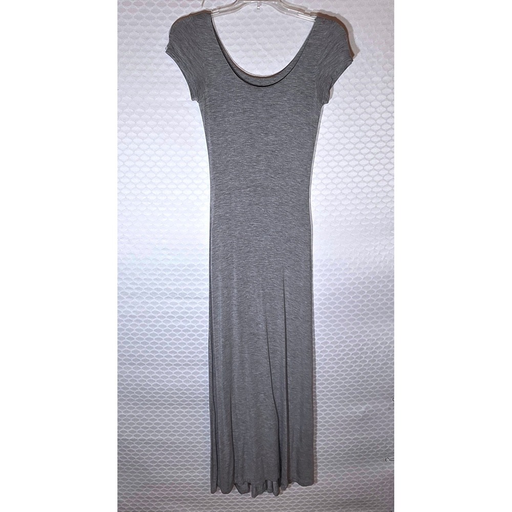 Minty Juniors Gray Short Sleeve Scoop Neck Maxi Dress XS Heathered Jersey Knit